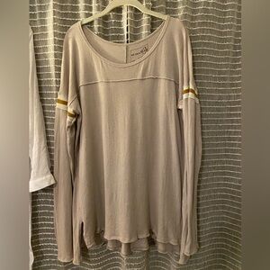 We The Free Beige Long Sleeve Top with Gold Accents